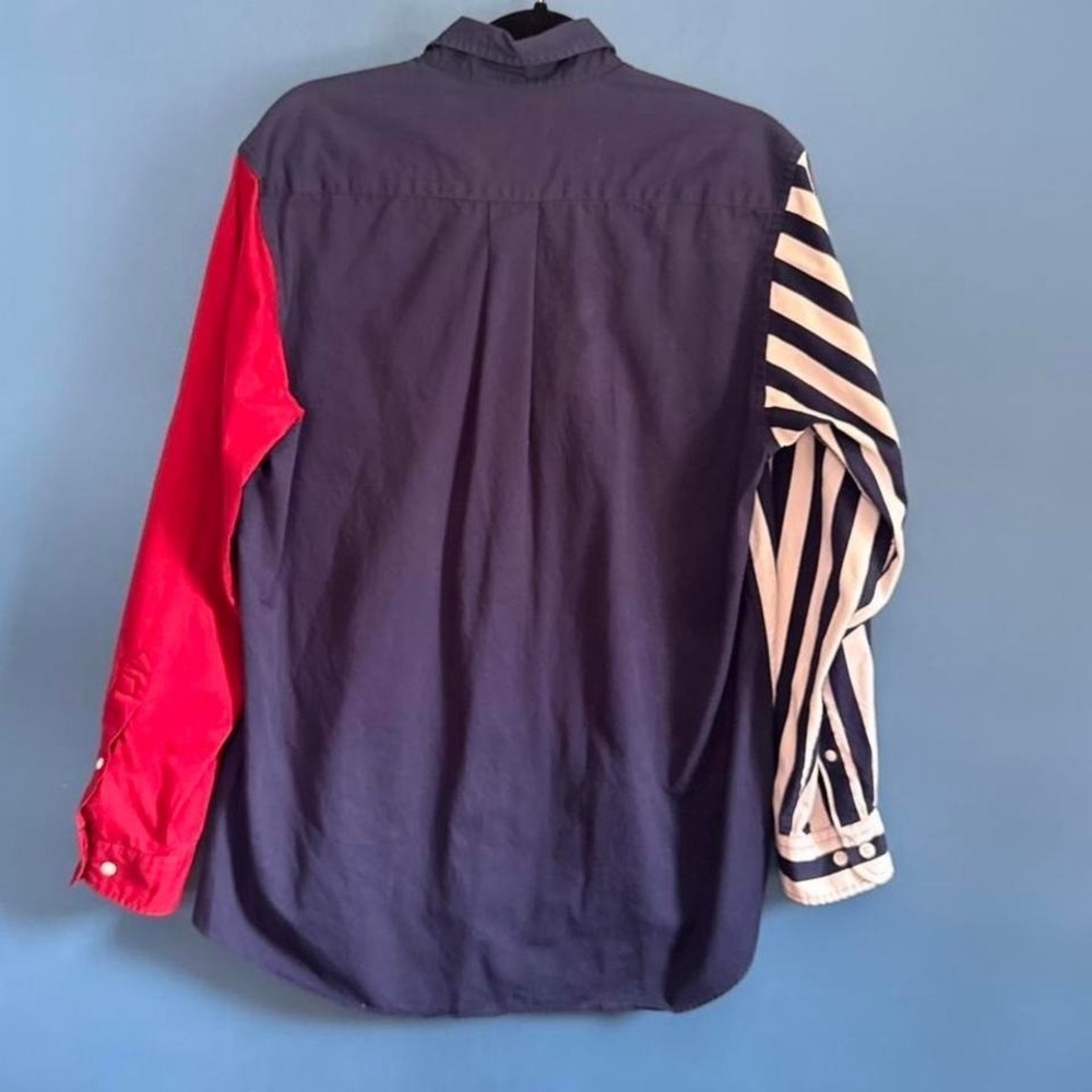 Vintage 90s Colorblock Shirt Men's Size Medium Stars And Stripes Navy Red Retro - Picture 7 of 8